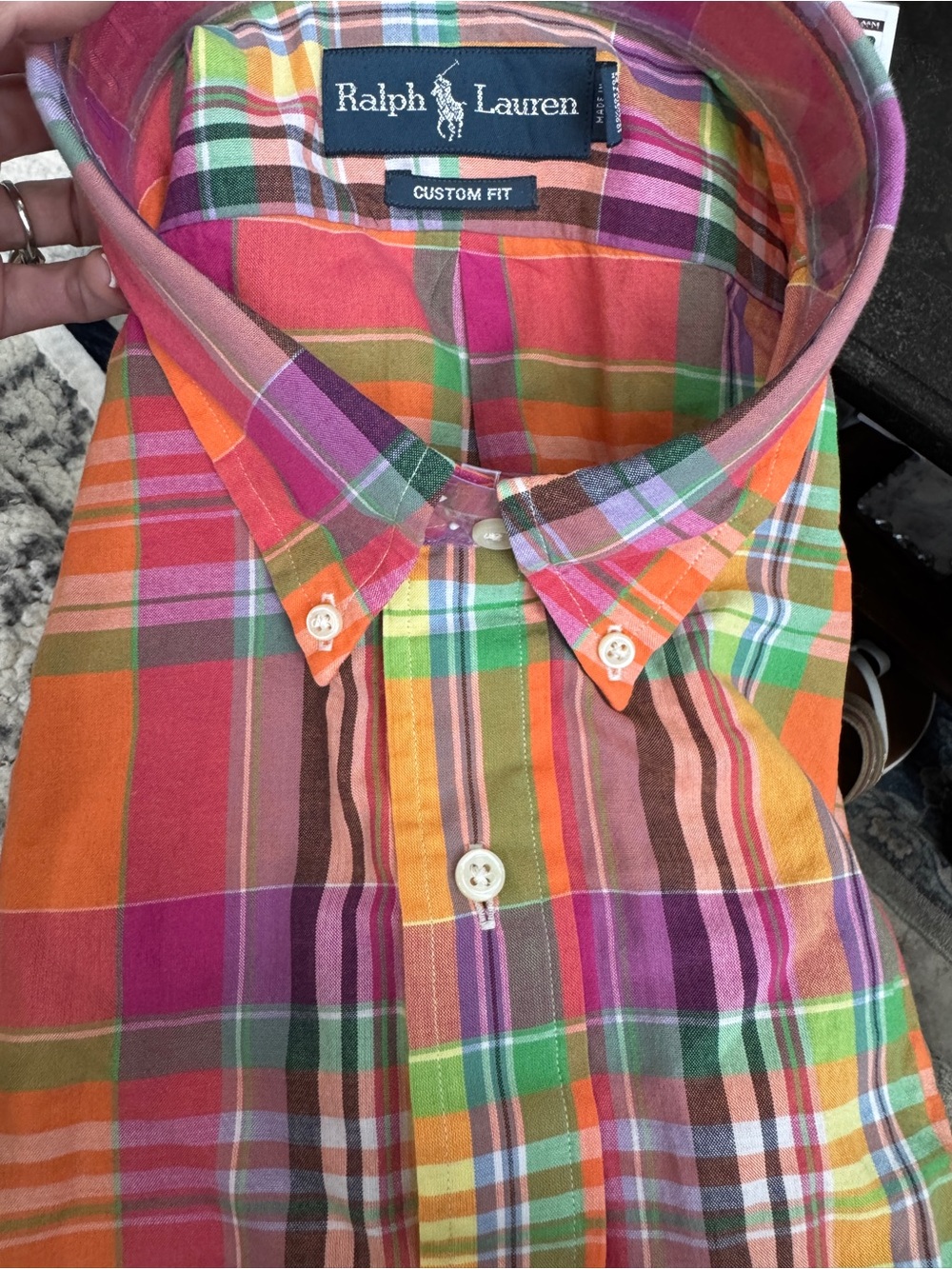 NEW XL Ralph Lauren Men’s Orange Pink Plaid Button-Down Custom fit Shirt - Picture 8 of 11
